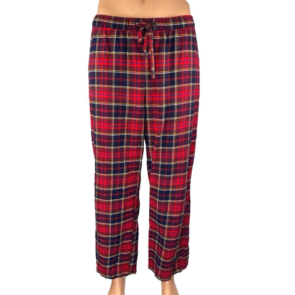 Gap Body Men's Red Blue Plaid Flannel Tartan Drawstring Pajama Pants Size LP